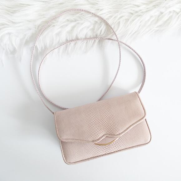 Vintage Judith Leiber Lizard Embossed Light Pink Small Crossbody Bag - Picture 1 of 16